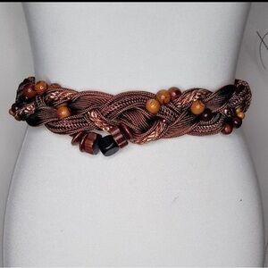 Braided Brown Beaded Waist Belt - Women's Accessory